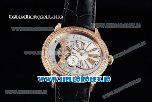 Audemars Piguet Millenary Miyota 9015 Automatic Rose Gold Case White Dial With Roman Numeral Markers Black Leather Strap - Click Image to Close